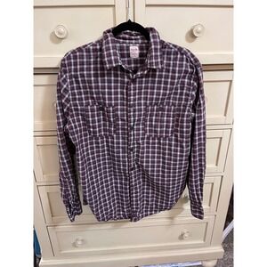 Mossimo Supply Co Mens Plaid Long Sleeve Button Up Shirt Burgundy White L